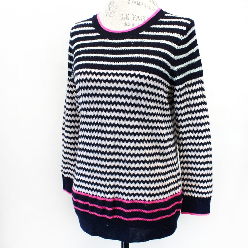 J. Crew 100% Merino Wool Colored Stripped Casual Preppy Sweater Pullover Large
